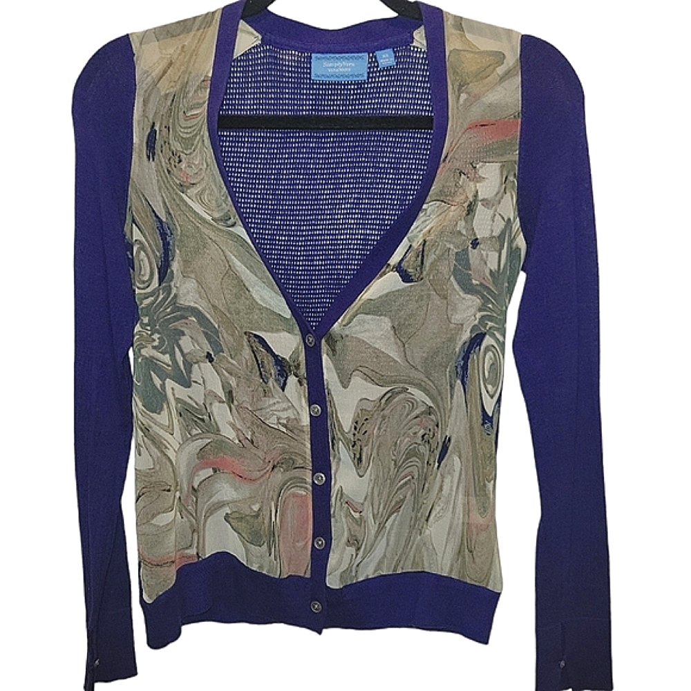 Simply Vera by Vera Wang Sheer Artsy Abstract Sweater Purple XS